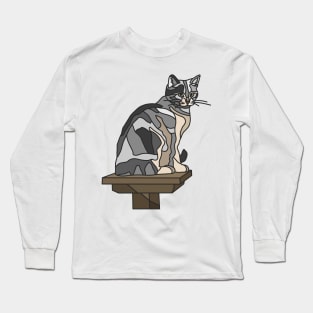 Grey Tabby Cat on Platform Long Sleeve T-Shirt